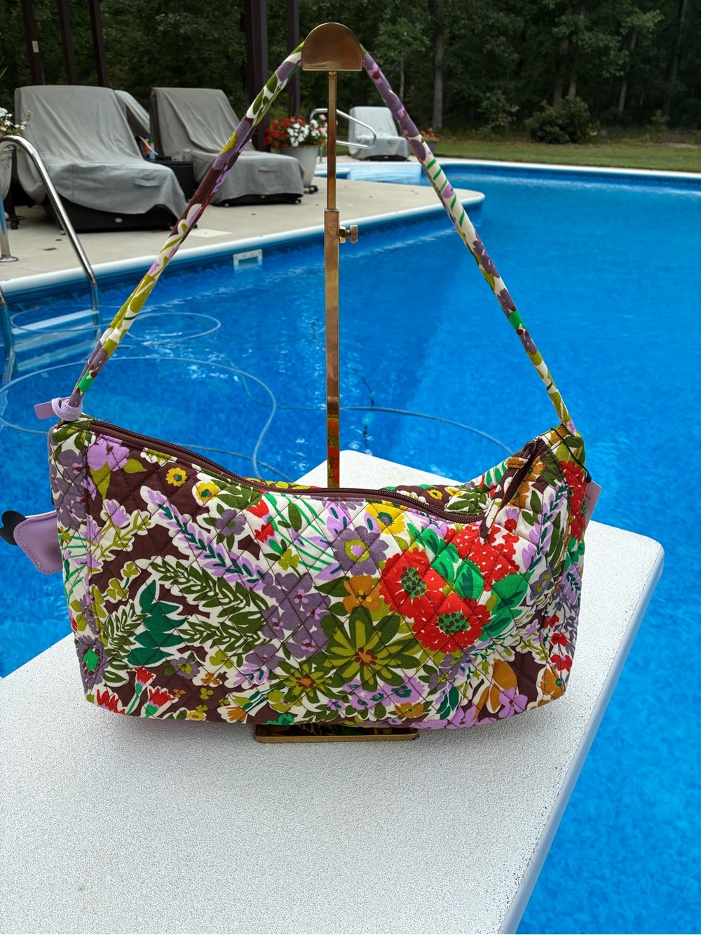 Vera Bradley Colorful Floral Quilted Shoulder Bag with Purple Horse Charm - Picture 4 of 10